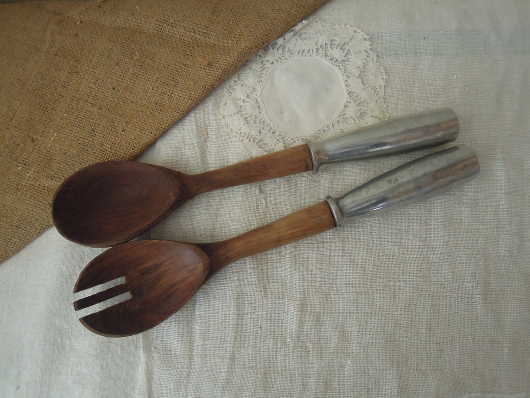 Riveira Dark Teak Wood Salad Fork - Single Piece Wooden Serving Utensil For