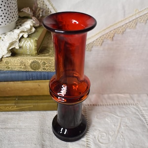 Vintage Blenko Red Glass Bud Vase / Christmas Red Glass Vase