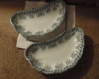 Vintage Bone Plates / Semi- Porcelain Green Transferware / Anchor Pottery
