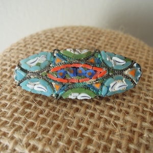 Antique Mosaic Glass Brooch / Vintage Italian Micro Mosaic Pin / Victorian Floral Micro Mosaic Brooch
