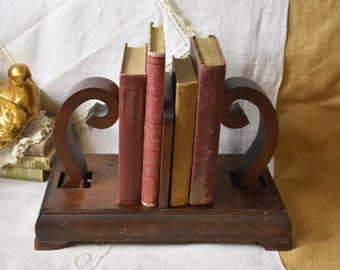 Antique Victorian Wood Bookends / Wood Lever Action Book Rack
