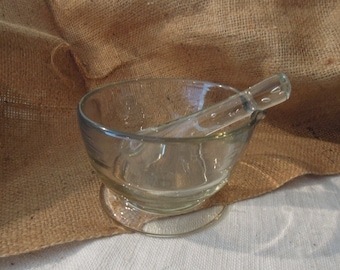 Antique Blown Glass Mortar and Pestle / Vintage Apothecary Glass Mortar and Pestle / Kitchen Spice Grinder and Herb Grinder