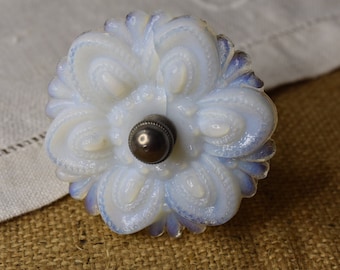 Antique Glass Flower Victorian Curtain Tie Back / White Opaline Press Glass Curtain Tie Back Flower / Vintage Drapery Glass Flower