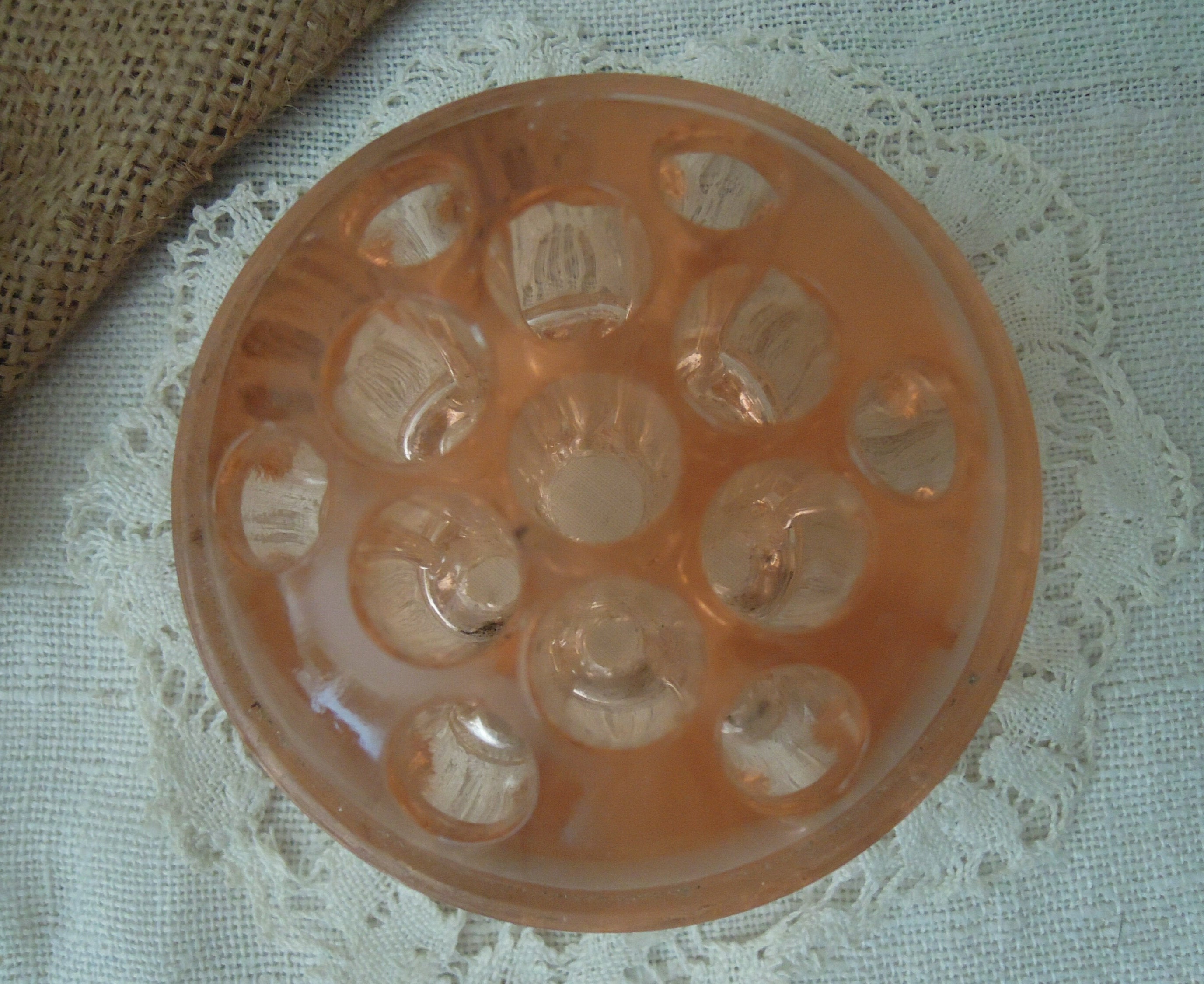 Vintage Rosa Glas Blumen Frosch / Rosa Blumen Frösche / Garten Dekor / Schreibtisch Dekor