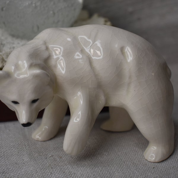 Vintage Polar Bear Figurine / White Arctic Polar Bear / Polar Bear Pottery