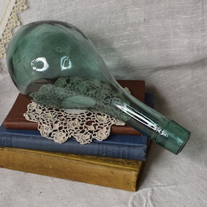 Antique Round Bottom Green Glass Bottle / Vintage Blown Green Glass / Glass Demijohn Bottle / Chianti Italy Bottle