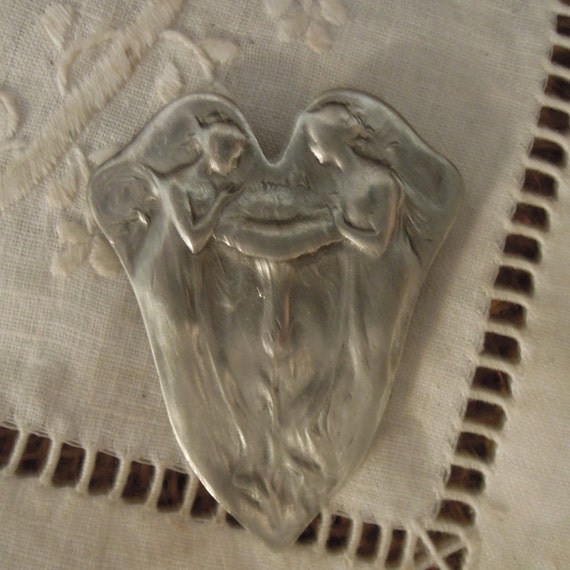 Vintage Ladies Art Deco Brooch / Vintage Sister or Friend Pin / Hudson Pewter Jewelry Pendant & Brooch