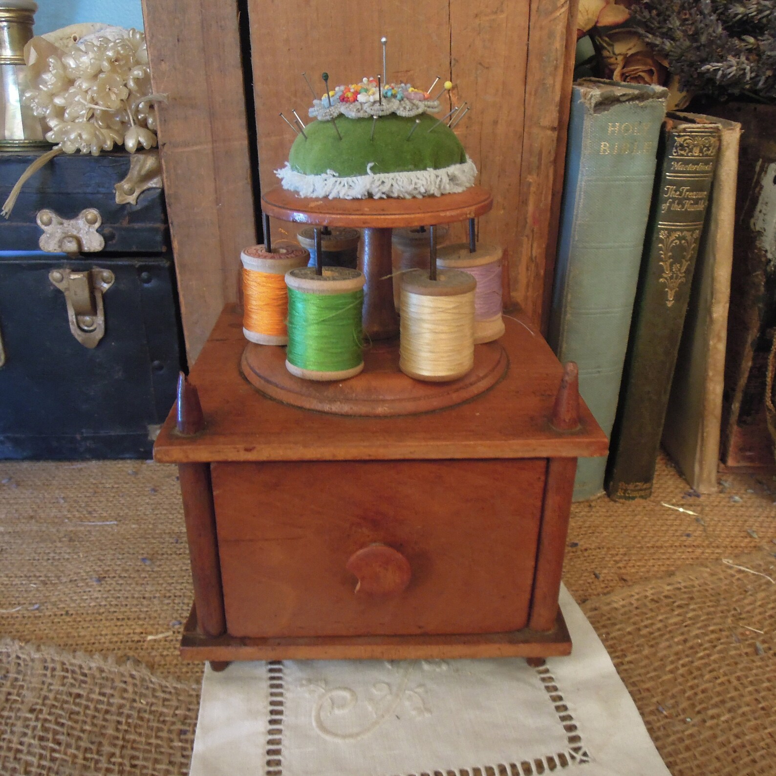 Antique Shaker Wood Sewing Box Pincushion / Vintage Wood Etsy