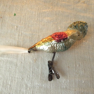 Vintage Christmas Bird Ornament / Parrot Glass Bird Ornament / Vintage Glass Christmas Tree Ornament