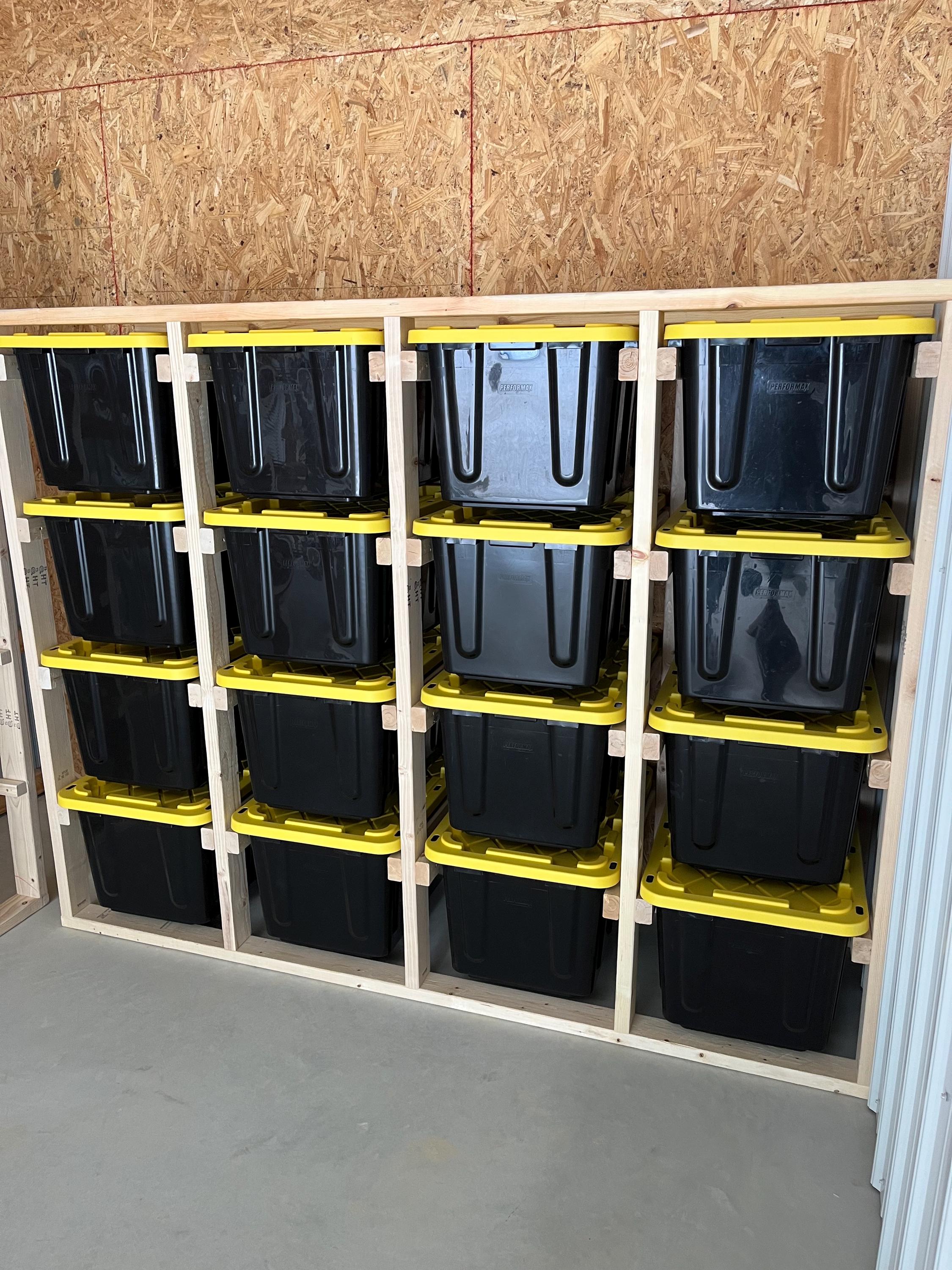 DIY Garage Storage Rack Plans for 27-gallon Totes | Sturdy Wood Shelf ...