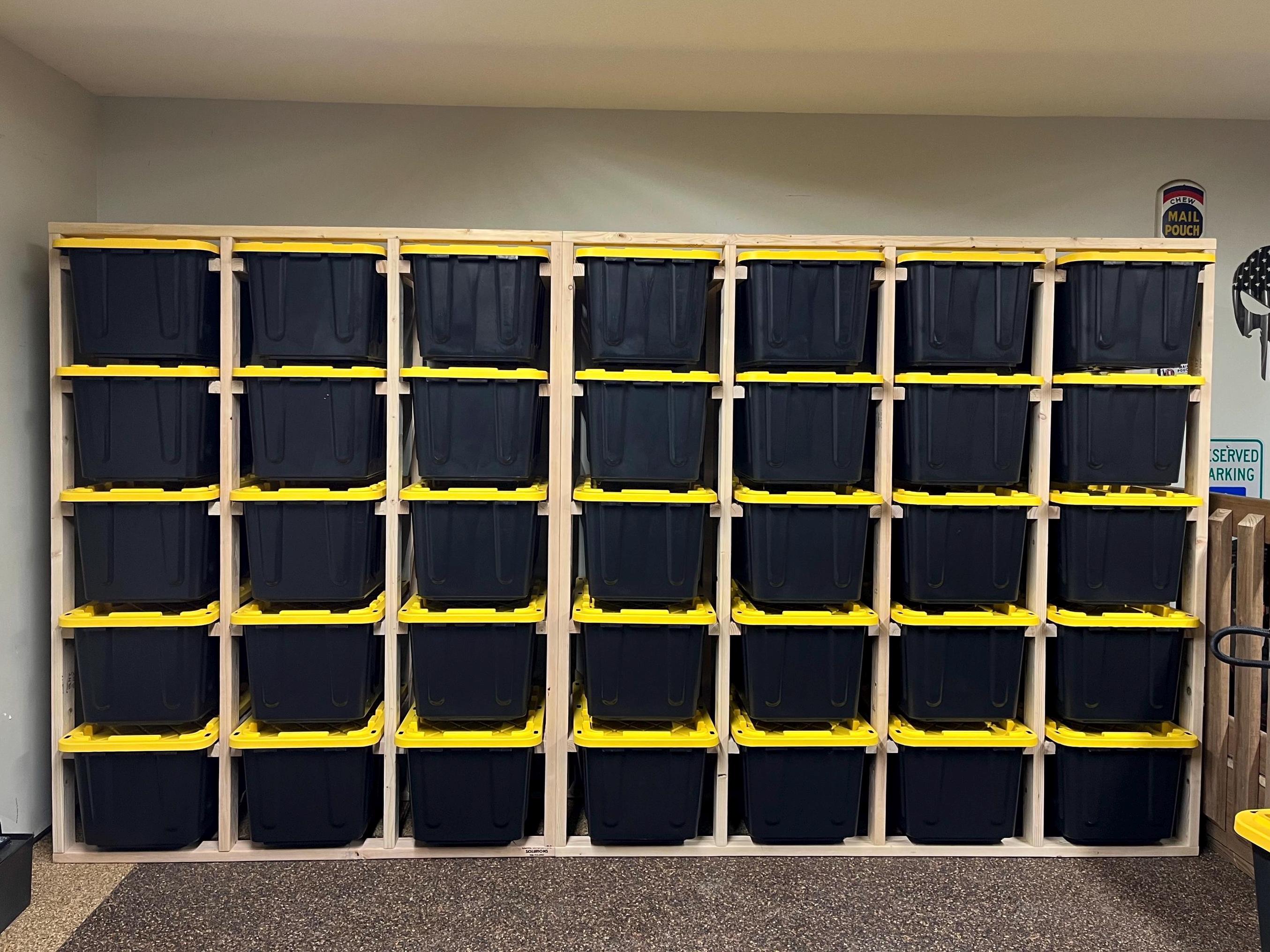 DIY Garage Storage Rack Plans for 27-gallon Totes | Sturdy Wood Shelf ...