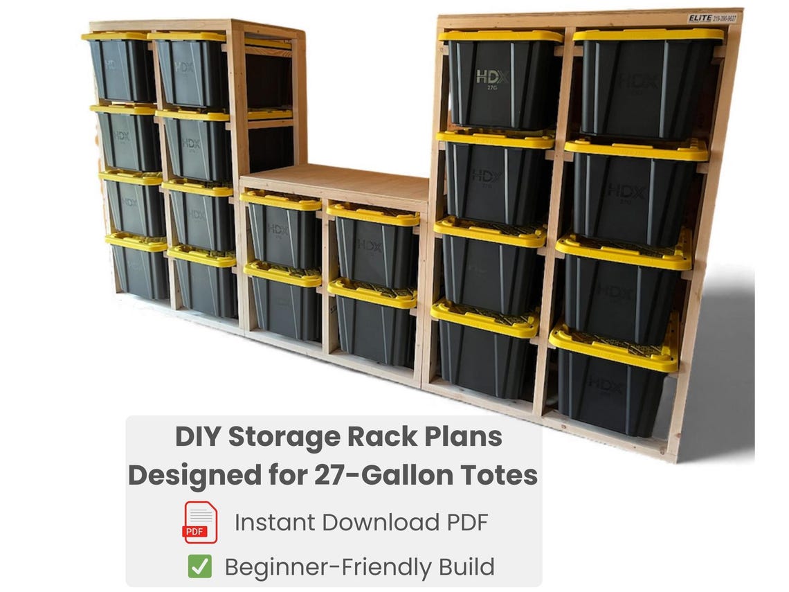 DIY Garage Storage Rack Plans for 27-gallon Totes | Sturdy Wood Shelf ...