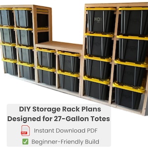 Planos de estanterías de garaje para contenedores de 27 galones (DIY) / Plano de estantería de madera resistente + lista de cortes / Descarga instantánea en PDF / Organización sencilla del garaje