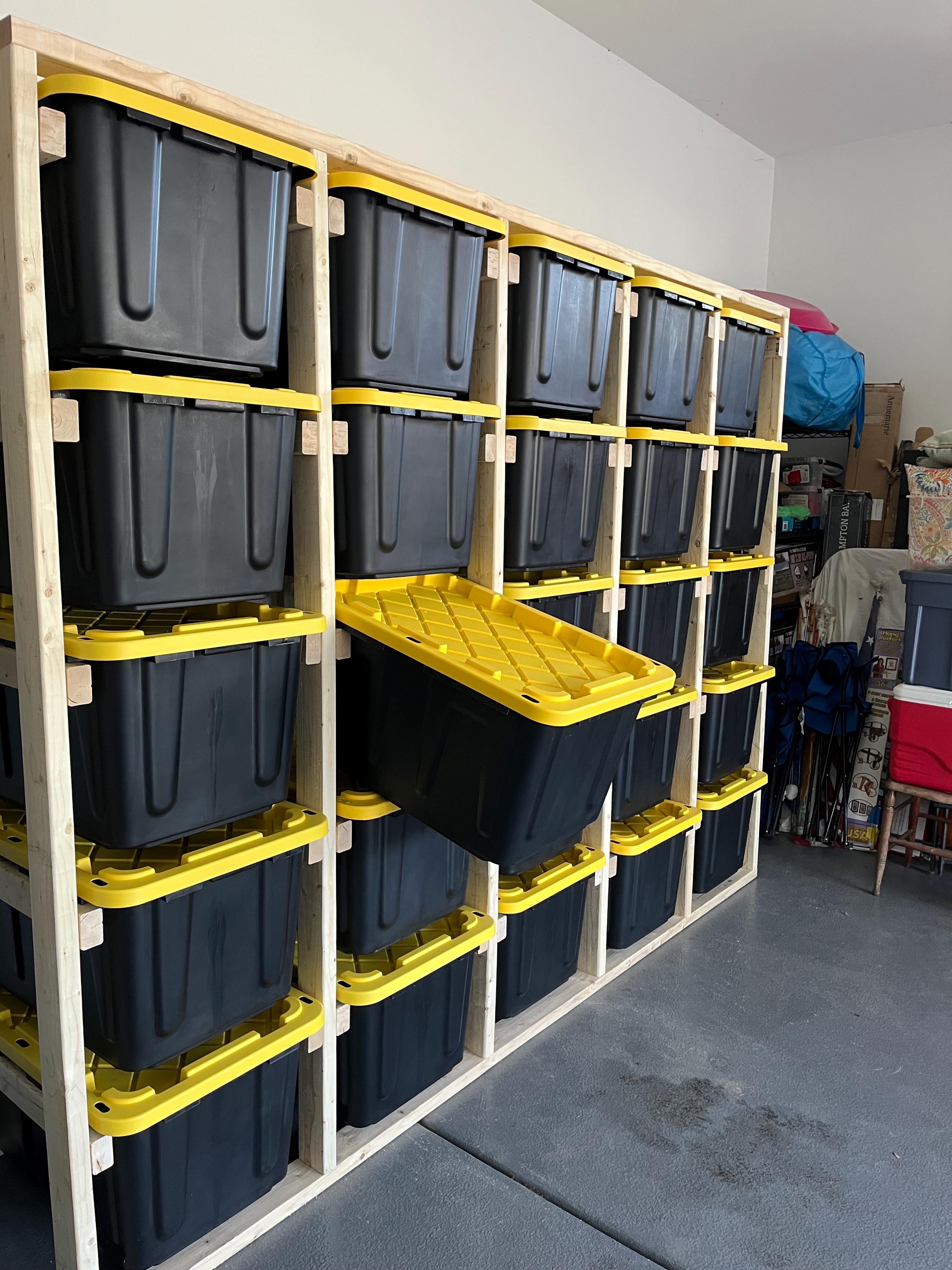 DIY Garage Storage Rack Plans for 27-gallon Totes | Sturdy Wood Shelf ...