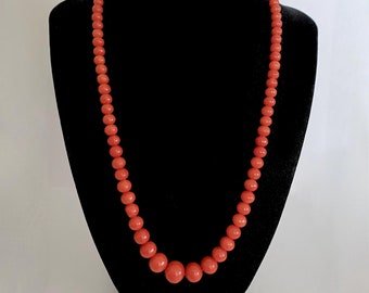 Vintage 20&quot; Red Jade Necklace with Graduated Beads and 14K Ball Box Clasp with 10 Tiny Single Cut Diamond Accents, Gorgeous Estate Necklace