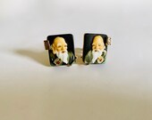 Vintage Swank Oriental Dynasty Collection Cuff Links, Japanese Toshikane Arita Hand Painted Porcelain Cuff Links, Unique Designer Cuff Links