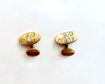 10 ct gold Edwardian gentleman/'s coffee bean cufflinks on chain links