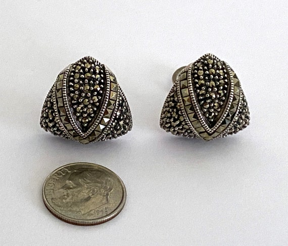 Judith Jack Sterling Silver and Marcasite Clip Ea… - image 4