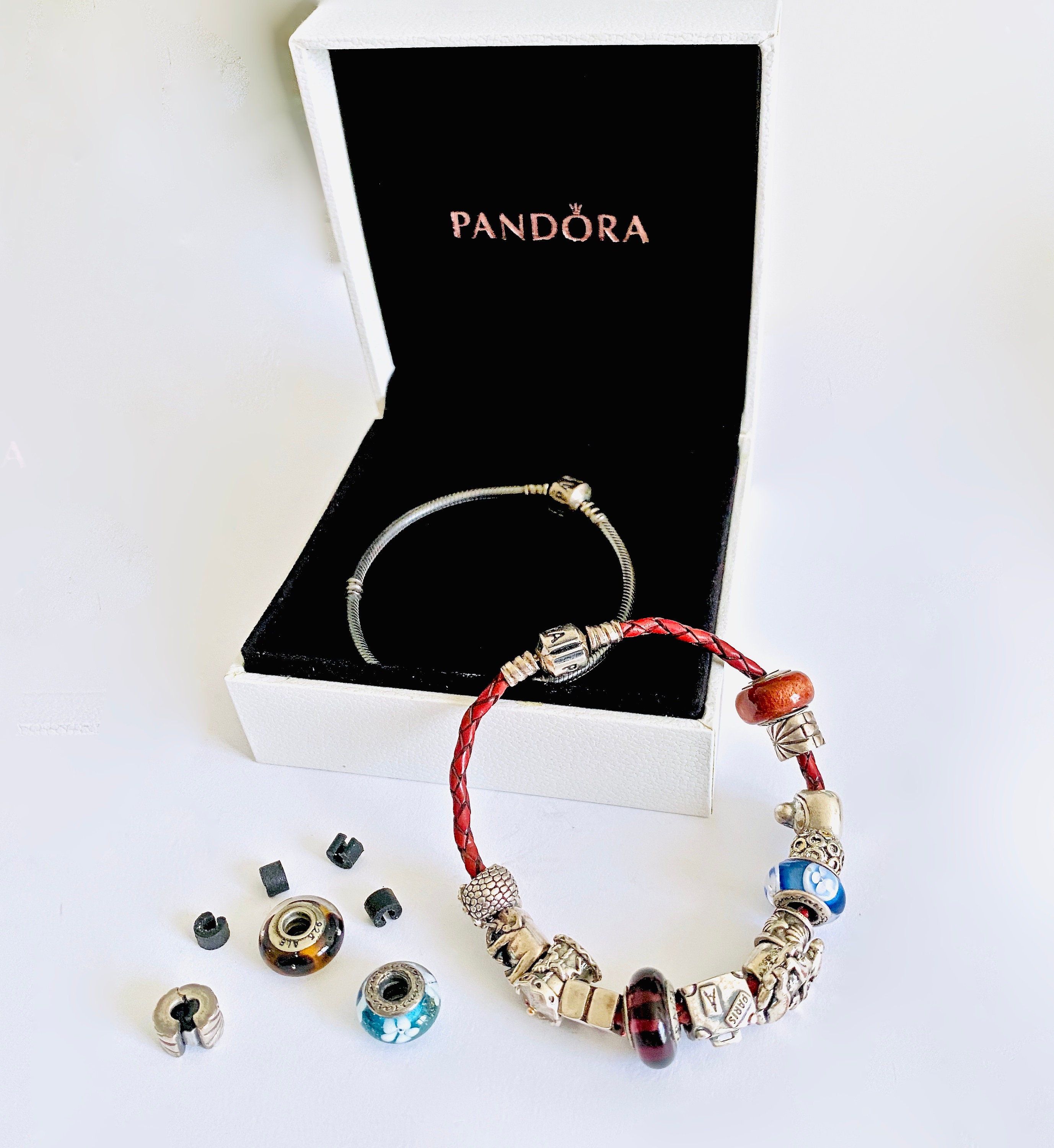 Pandora Sterling & Red Leather Bracelets Six Signed ARE Etsy