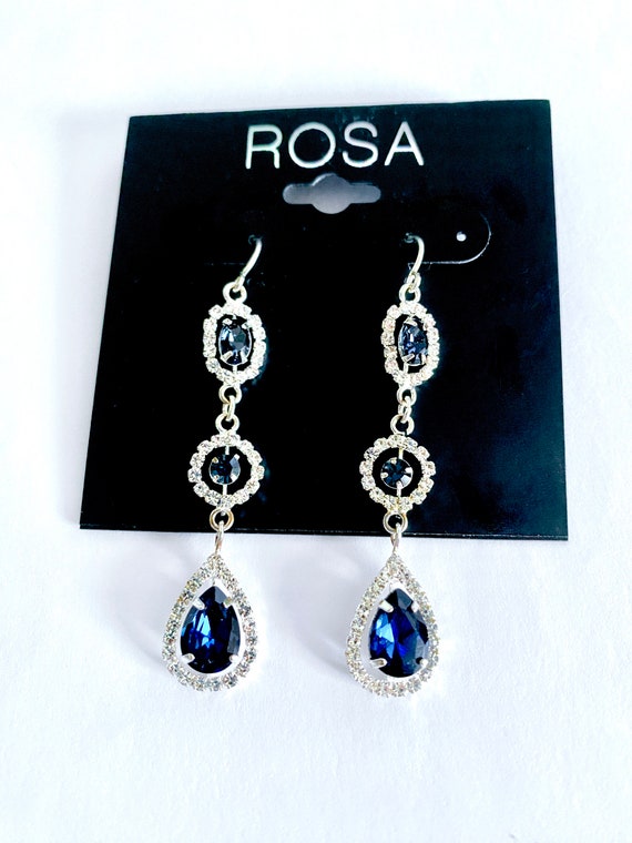 Boucles D'oreilles Fantaisie Dorées Avec Strass Bleu - Neuf Sans Emballage