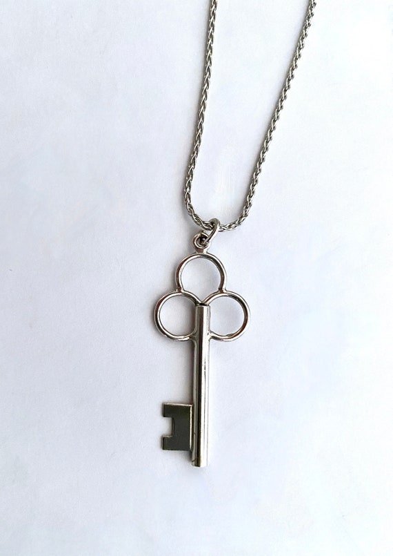 Tiffany & Co. Sterling Silver Crown Key Pendant Long Chain Necklace