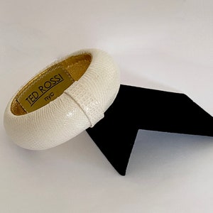 Ted Rossi, White Snake Skin Bangle Bracelet, Vintage Statement Bracelet with Fabulous Style, Modernist Bangle made in NYC, Fun Vintage Cuff