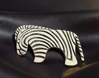 Vintage Solid Sterling Silver Modernist Zebra Brooch/Pendant, Circa 1970's Stylized Zebra Lapel Pin or Pendant, Unisex Lapel Brooch