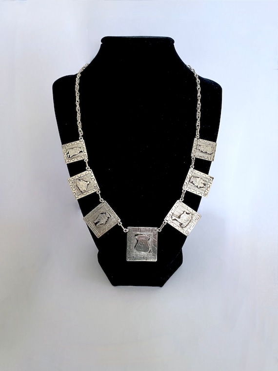 Vintage 900 Silver Story Necklace, Seven Graduate… - image 1
