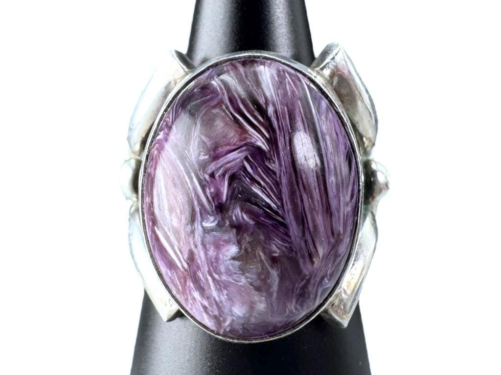 Running Bear Ring With Center Charoite Cabochon Set in Solid Sterling ...