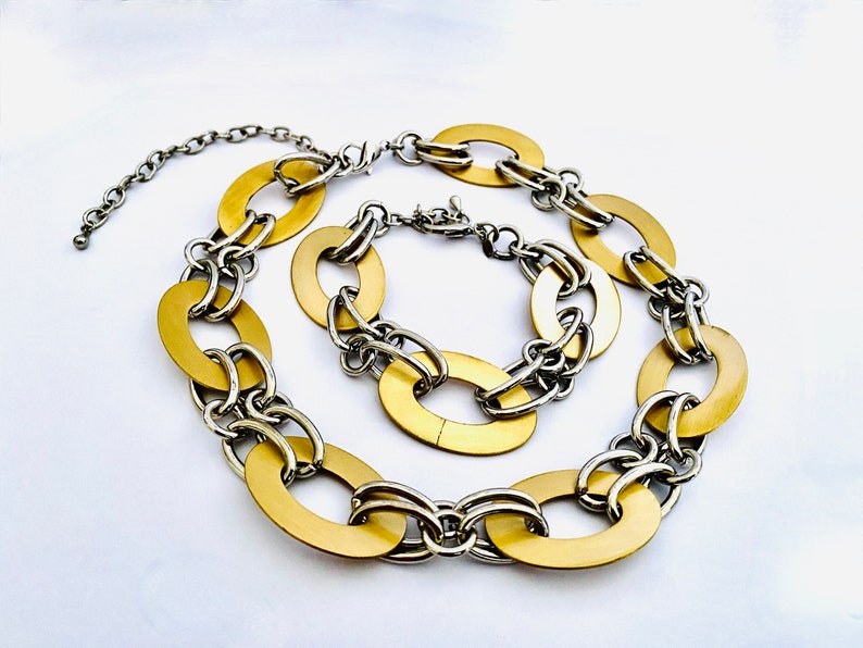 Vintage Premier Designs 16" Mixed Metals Necklace and 8" Bracelet With ...