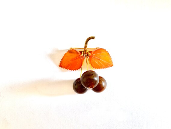 Russian 1970's Cherries and Leaves Brooch, Three S