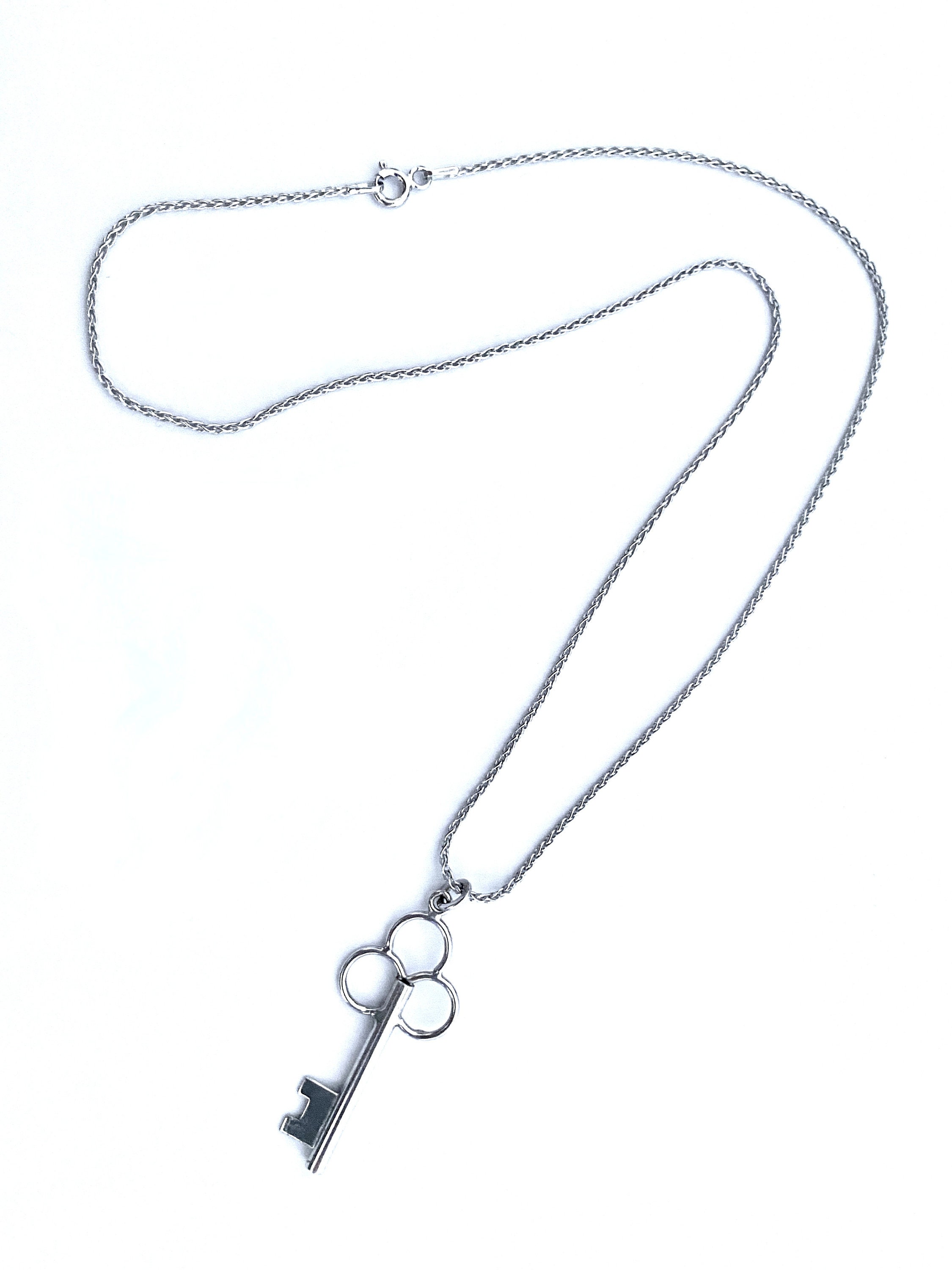 Vintage JMS Sterling Silver Old Style Key Pendant Necklace Vintage JMS Sterling Silver Old Style Key Pendant Necklace