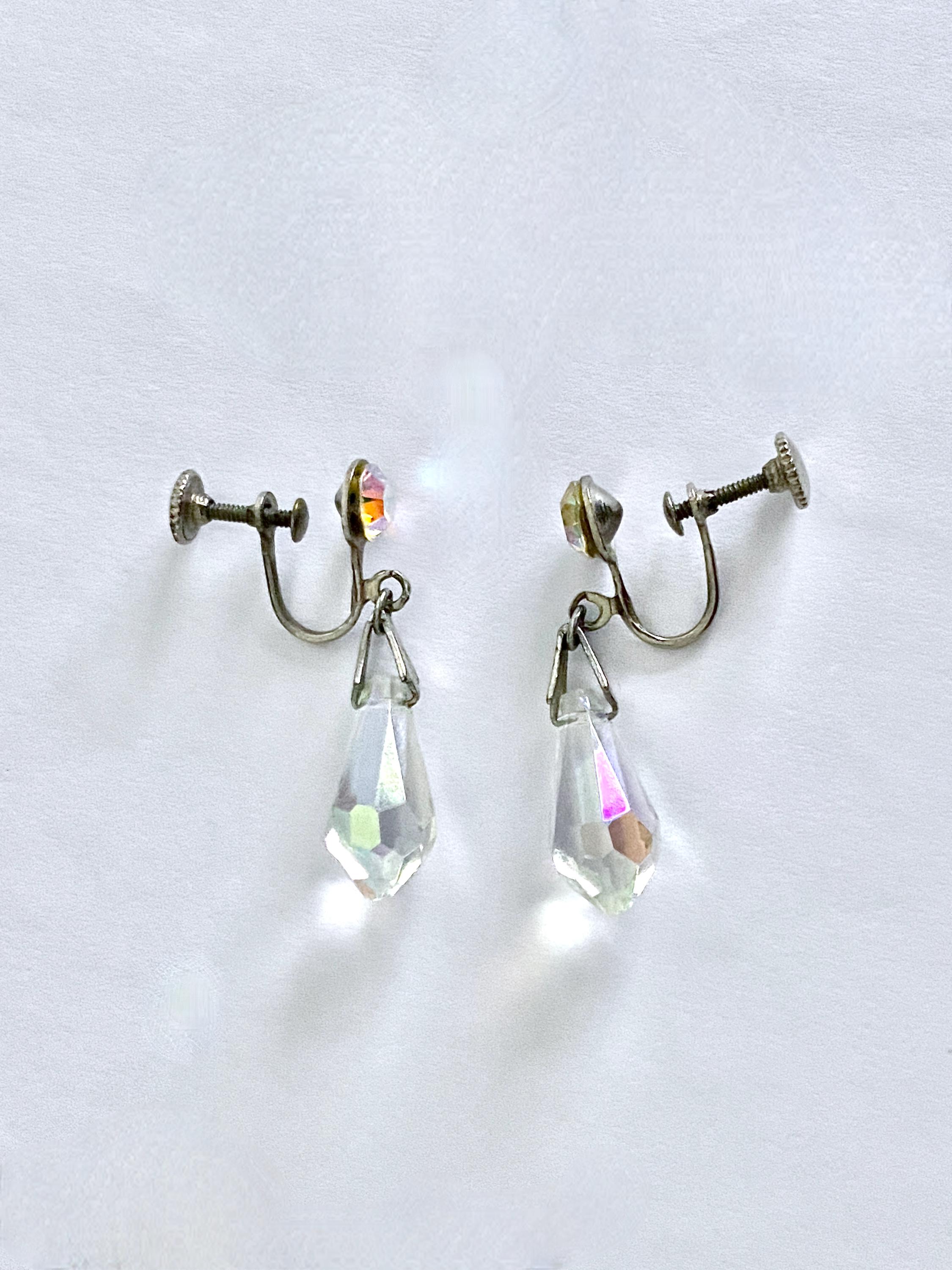 Boucles D'oreilles Art Déco – Argent, Cristaux Et Hématites, Vintage Espagnol