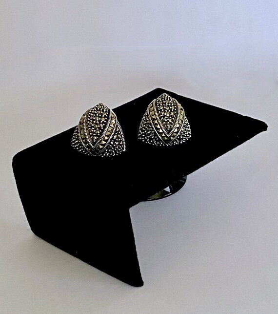 Judith Jack Sterling Silver and Marcasite Clip Ea… - image 3
