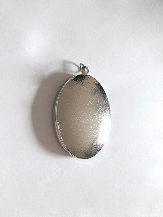 Vintage Large Black and Silver Tone Locket with F… - image 3