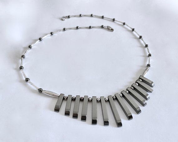 Collier En Hématite Style Art Déco - Ras Du Cou - Occasion - Pierre Noire