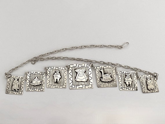 Vintage 900 Silver Story Necklace, Seven Graduate… - image 3