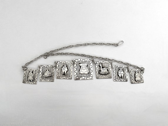 Vintage 900 Silver Story Necklace, Seven Graduate… - image 10