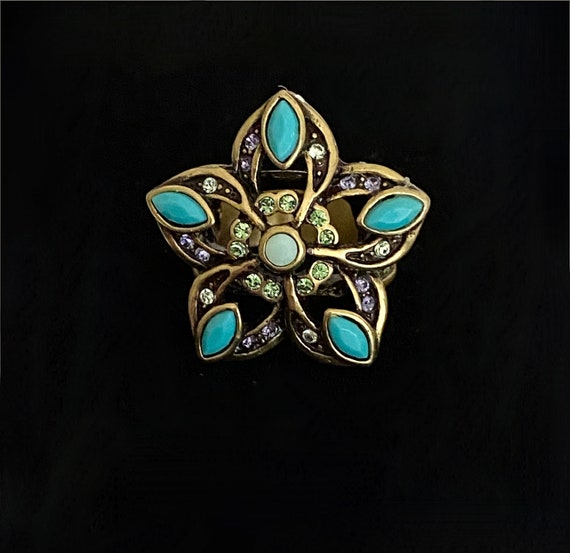 Heidi Daus Swarovski Crystals and Turquoise in Go… - image 2