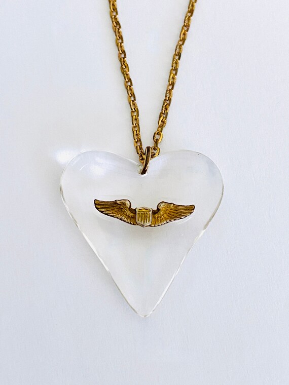 WWII USAF Sweetheart Pendant, Lucite Heart with US
