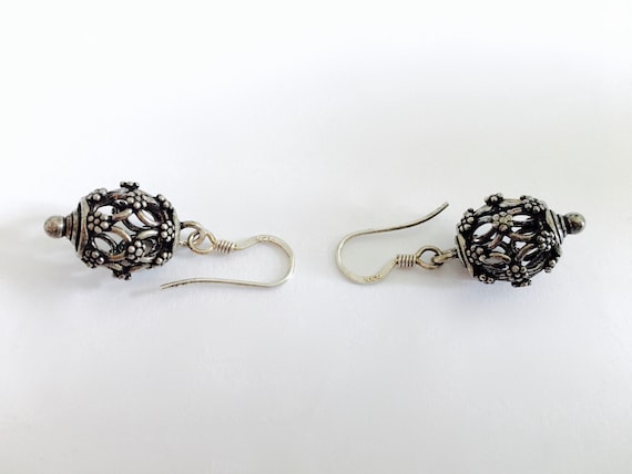 Balinese Sterling Silver Ball Earrings, Elegant  … - image 1