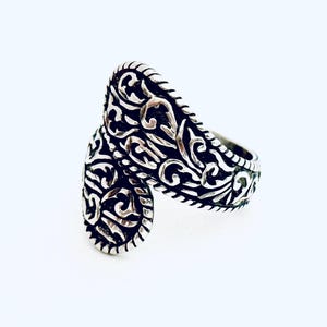 Carolyn Pollack By-Pass Ring of Solid Sterling Silver with Intricate Floral Design, Amazing Signed Artisan Ring w/Lovely Sparkle Size 6 1/2