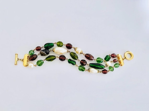 Vintage Three Strand Beaded CAROLEE 1970s Bracelet W/signed  display picture 2
