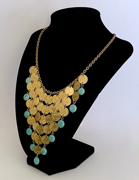 Fun Vintage Graziano Coin and Faux Turquoise Bib … - image 3