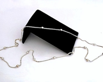 Classic Sterling Silver Station Necklace, Box Chain with Silver Ball Beads Every 1.5 Inches and Signed Itaor Italian Silver Chain 7.8+ Grams