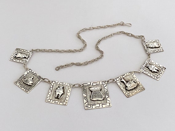 Vintage 900 Silver Story Necklace, Seven Graduate… - image 2