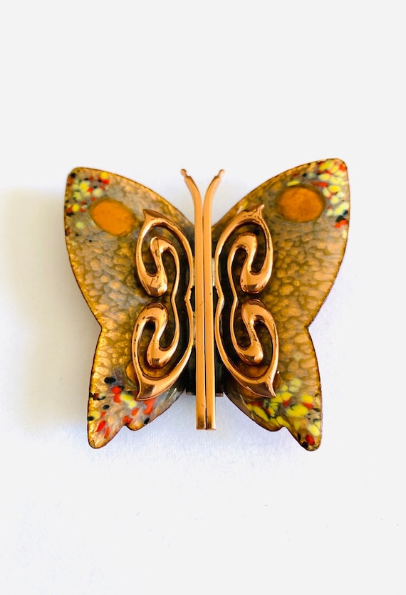 Matisse Copper and Enamel Butterfly Pin by Renoir,