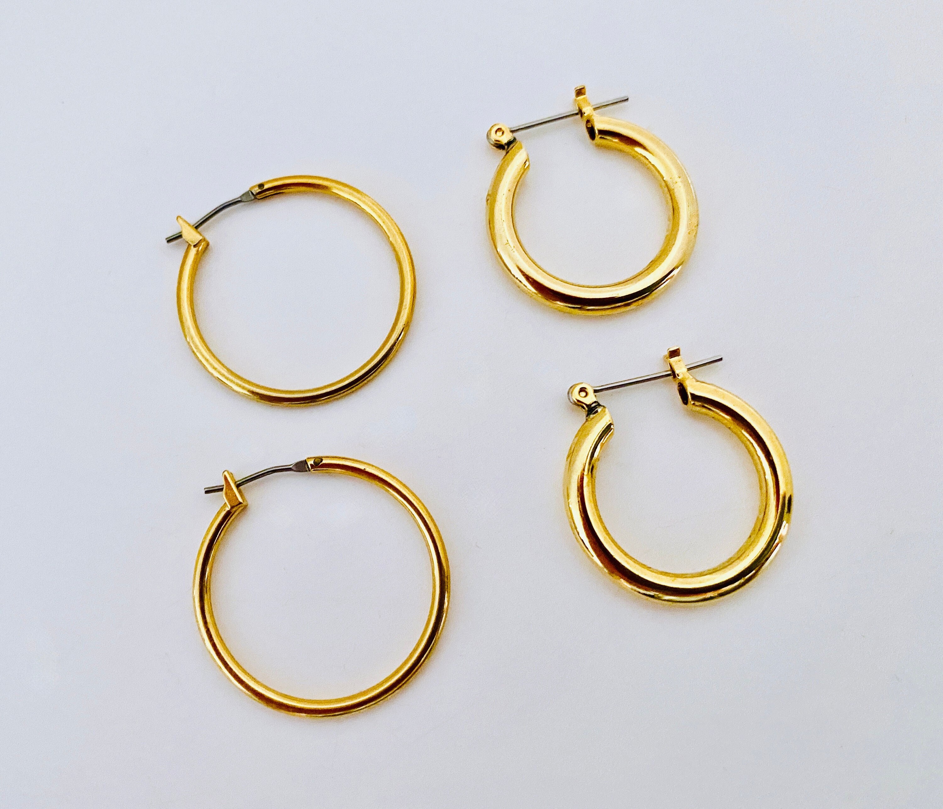 Vintage 1970's Enameled Metal Hoop Earrings NBW 2 Pair 