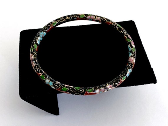 Beautiful Vintage Black Enamel Cloisonne Bracelet… - image 1