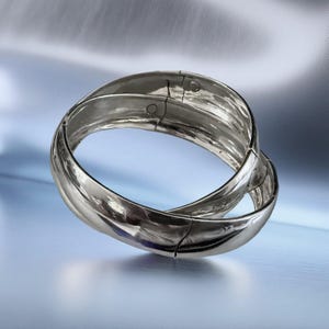 Bracciale rigido vintage Sterling John Hardy Double Bamboo con sacchetto antipolvere, bracciale rigido intrecciato unico e sostanziale firmato dal designer